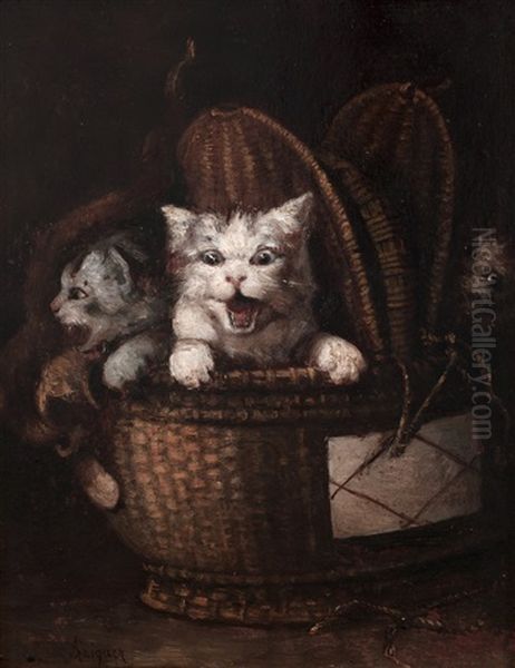 Gatitos En Una Cesta Oil Painting by Alejandro Seiquer