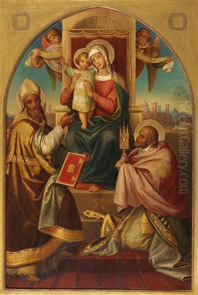 Madonna Enthroned Oil Painting by Alexander Maximilian Seitz