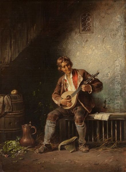 Mandolin Player Oil Painting by Anton Seitz