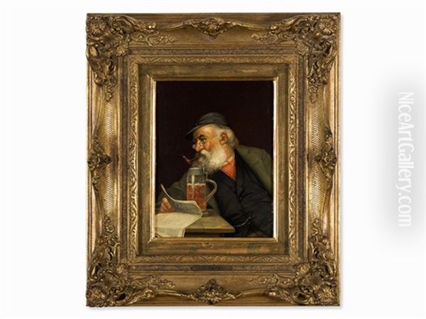 Portrait Of A Man With Beer Mug Oil Painting by Anton Seitz