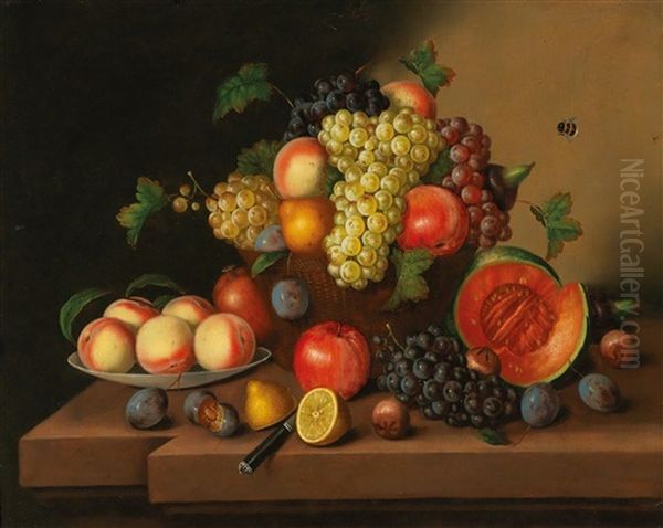 Large Decorative Still Life With Fruit Oil Painting by Georg Seitz