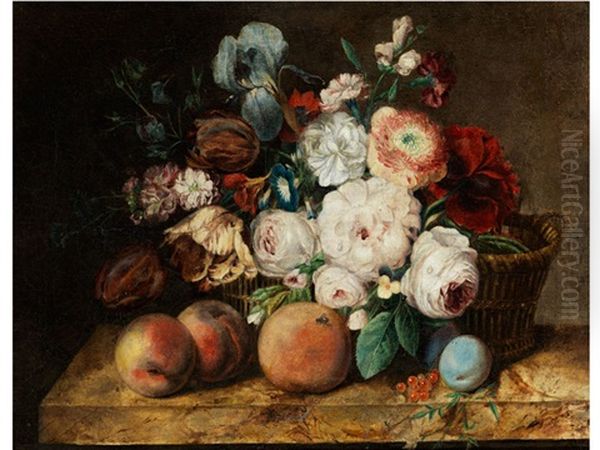 Stillleben Mit Blumen Und Fruchten Oil Painting by Georg Seitz