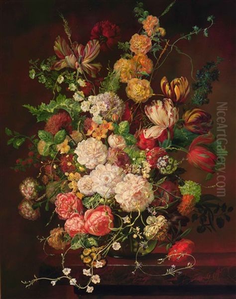 Still Life Of Flowers Oil Painting by Georg Seitz