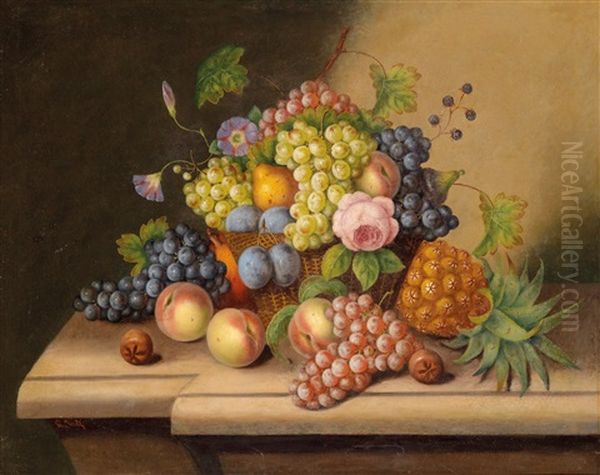 Still Life With Basket Of Fruit Oil Painting by Georg Seitz