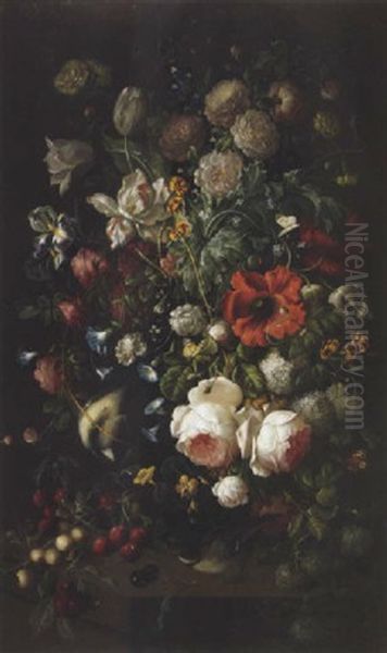 Stilleben Mit Blumen, Vogeln, Schmetterlingen Und Insekten Oil Painting by Johann Seitz