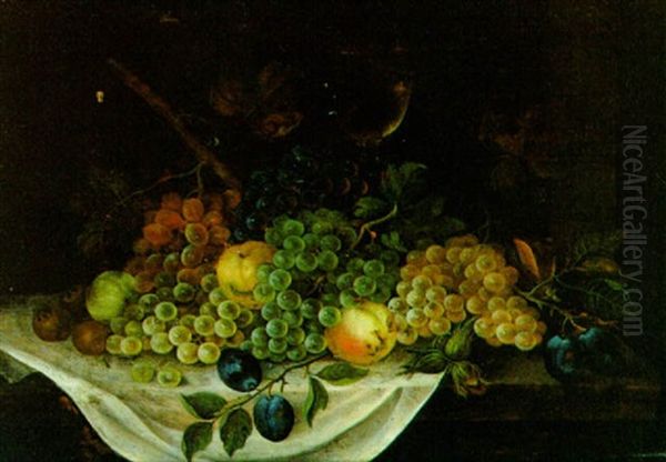 Fruchtestilleben Mit Insekten Oil Painting by Johann Seitz