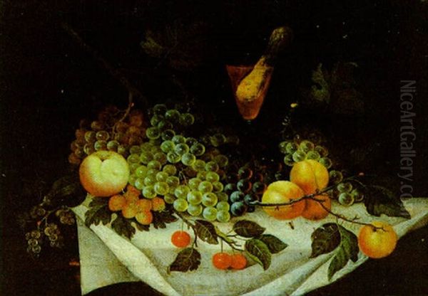 Fruchtestilleben Mit Insekten Oil Painting by Johann Seitz