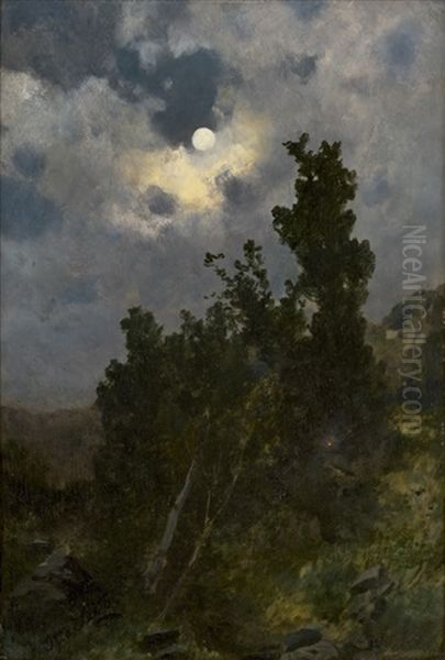 Der Rauchende Jager Bei Vollmond Oil Painting by Otto Seitz