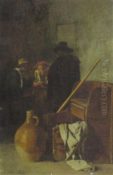 Drei Stammtischbruder In Der Schenke Am Tisch Oil Painting by Otto Seitz