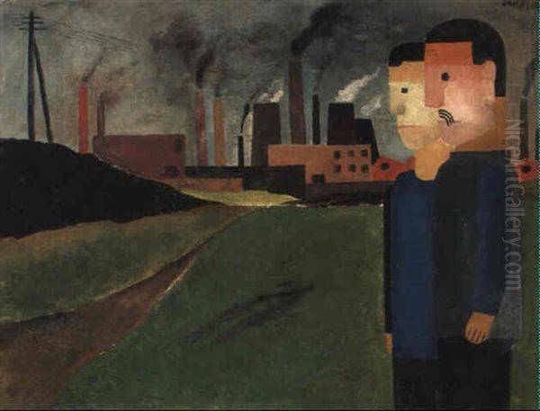 Industrielandschaft Mit Arbeitern Oil Painting by Franz Wilhelm Seiwert