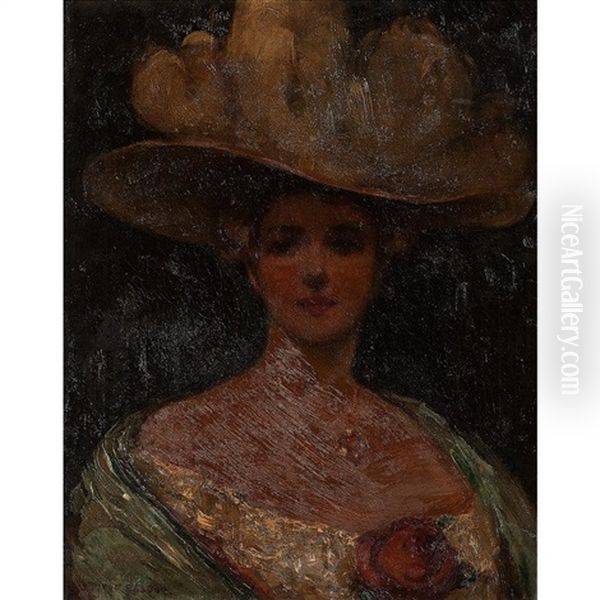 Portrait Of A Woman With Hat Oil Painting by Dixie Selden