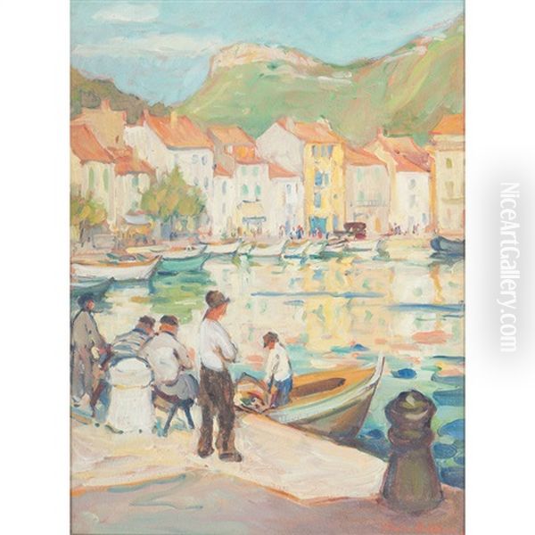 Harbor Scene, Probably Concarneau Oil Painting by Dixie Selden