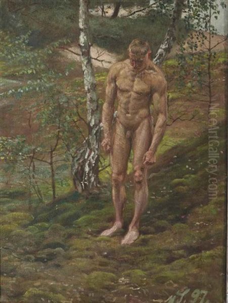 Homme Nu Dans Un Paysage Oil Painting by Max Seliger