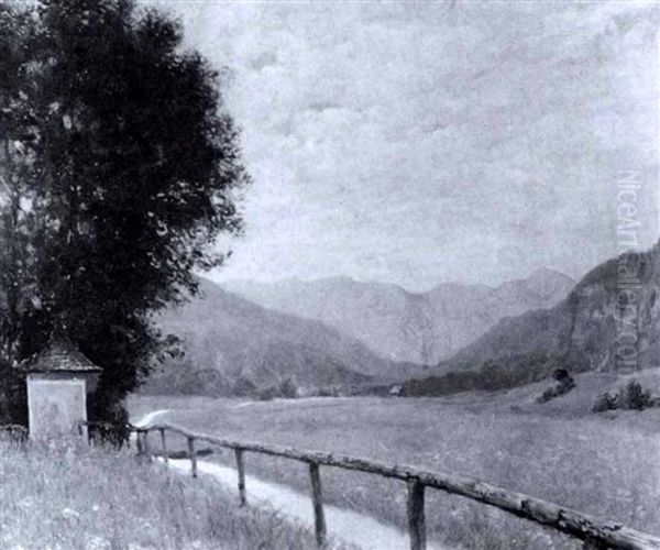 Hochgebirstal Mit Wegkapelle Unter Baumen Oil Painting by Adalbert Franz Seligmann