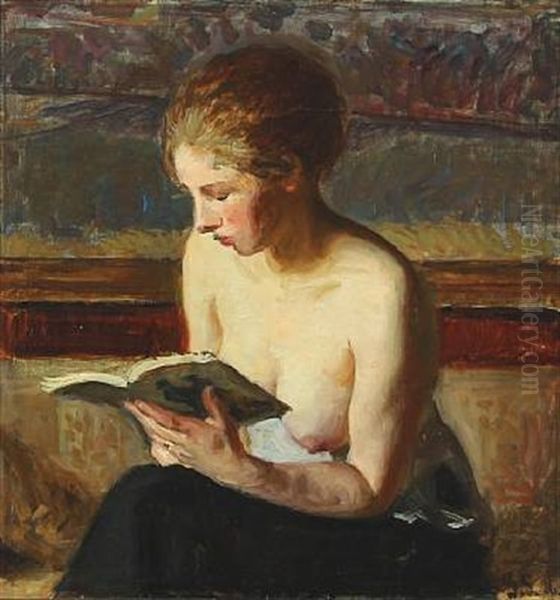 A Lightly Dressed Woman Reading Oil Painting by Georg Sofus Seligmann