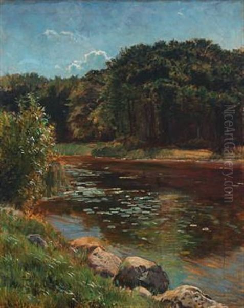 Summer Landscape With Forest Lake Oil Painting by Georg Sofus Seligmann