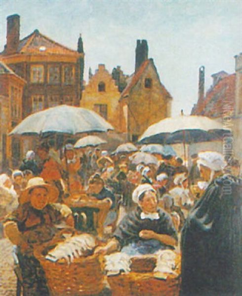 The Fish Market Oil Painting by Georg Sofus Seligmann