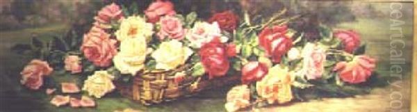 Basket Of Roses Oil Painting by Emily Selinger