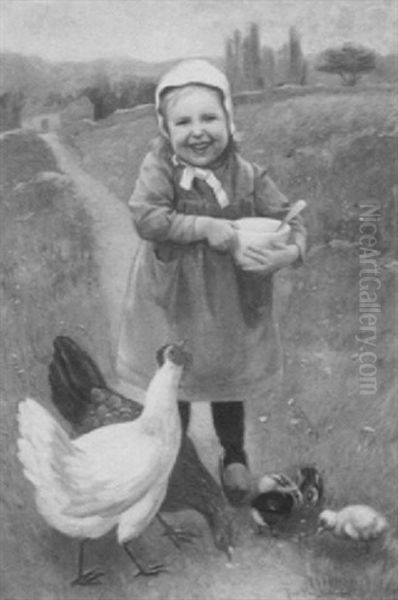 Feeding The Chickens Oil Painting by Jean Paul Selinger