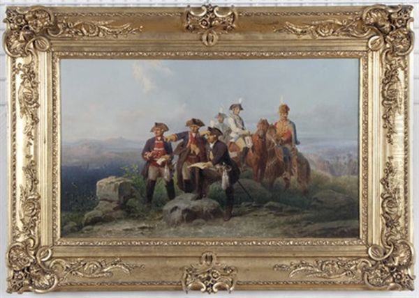 Offiziere Der Kavallerie Und Infanterie Auf Einer Felsigen Anhohe Bei Der Lageberatung Oil Painting by Christian Sell the Elder