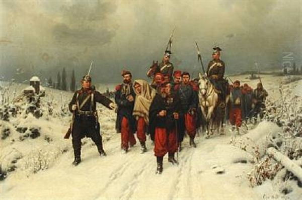 German Soldiers Escorting French Prisoners Of War Oil Painting by Christian Sell the Elder