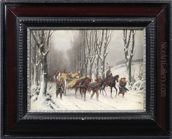 Winterlandschaft Mit Preussischen Soldaten Und Franzosischen Gefangenen Oil Painting by Christian Sell