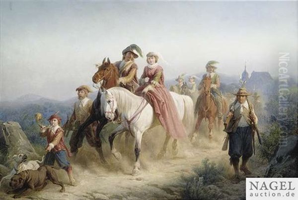 A Noble Hunting Party Oil Painting by Christian Sell