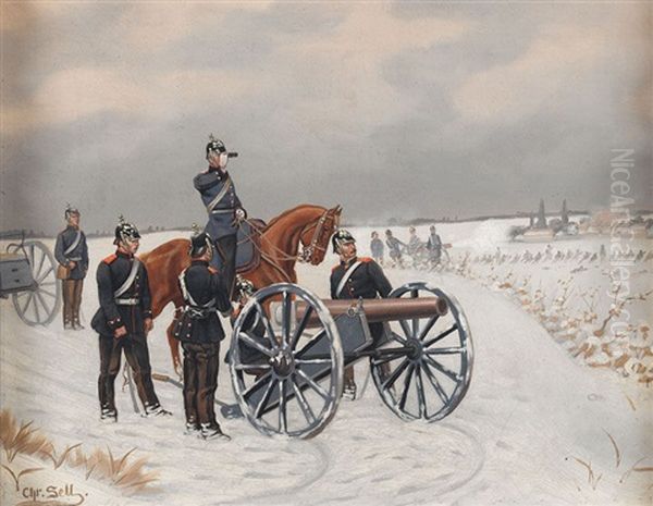 Preussische Soldaten Beim Anvisieren Oil Painting by Christian Sell