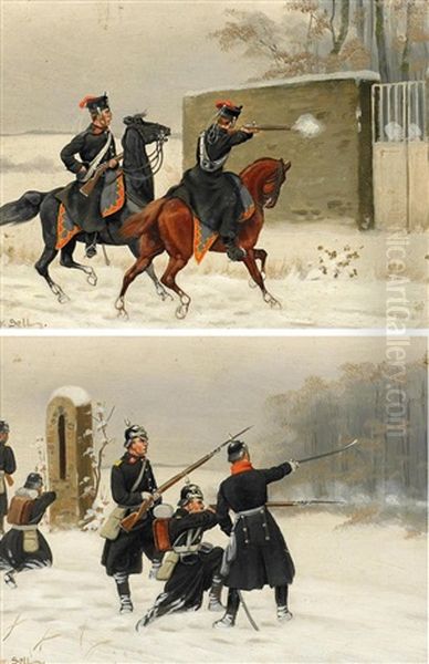 Drei Gemalde: Winterszenen Aus Dem Deutsch-franzossichen Krieg (3 Works) Oil Painting by Christian Sell