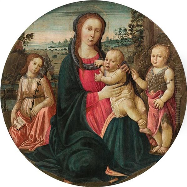 The Madonna And Child With The Archangel Gabriel And The Infant Saint John The Baptist Oil Painting by Jacopo Del Sellaio