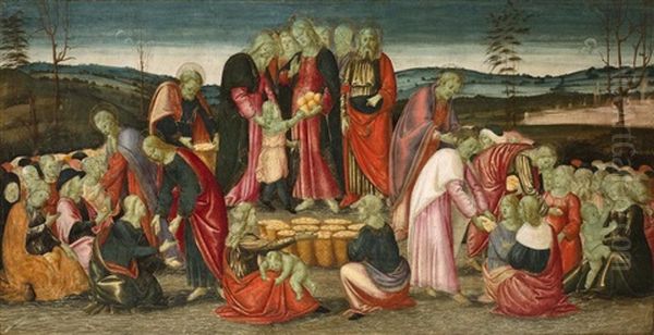 The Miracle Of The Loaves And Fishes Oil Painting by Jacopo Del Sellaio