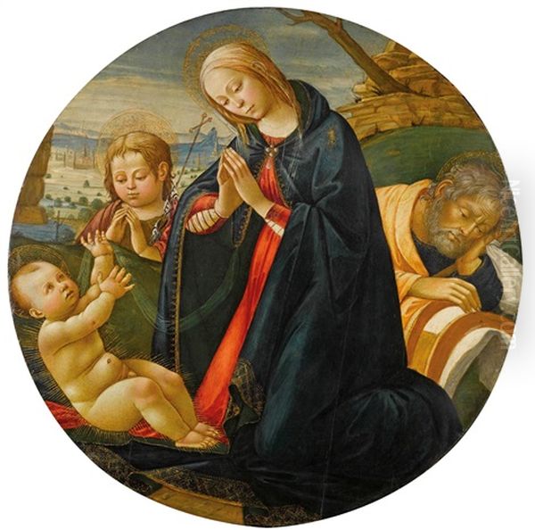 The Holy Family With The Infant Saint John In A Landscape Oil Painting by Jacopo Del Sellaio