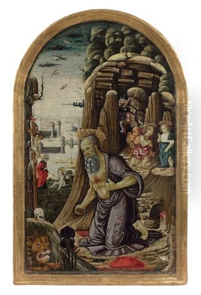 Saint Jerome Au Desert Et Differentes Scenes De L'enfance Du Christ Oil Painting by Jacopo Del Sellaio