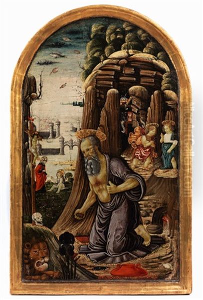 Das Bussgebet Des Heiligen Hieronymus Und Weitere Episoden Aus Dem Neuen Testament Oil Painting by Jacopo Del Sellaio