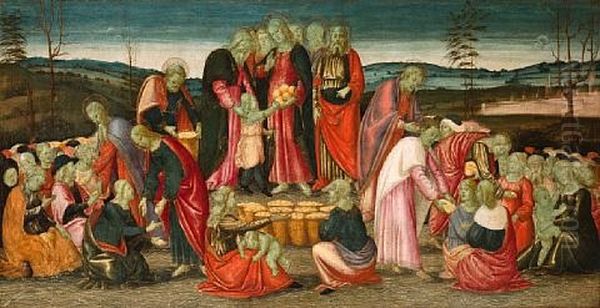 The Miracle Of The Loaves And Fishes Oil Painting by Jacopo Del Sellaio