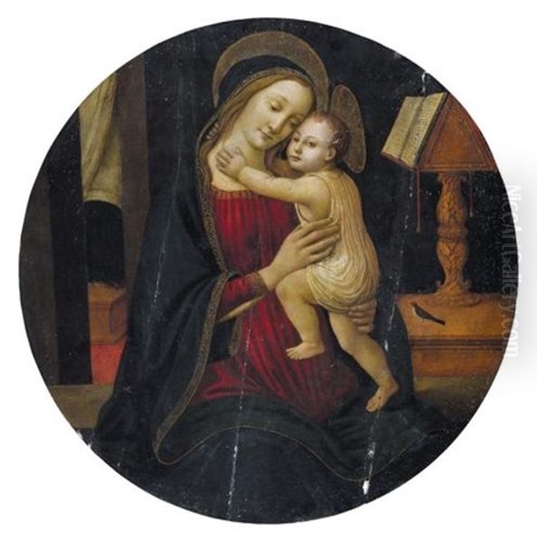 The Madonna And Child In An Interior Oil Painting by Jacopo Del Sellaio