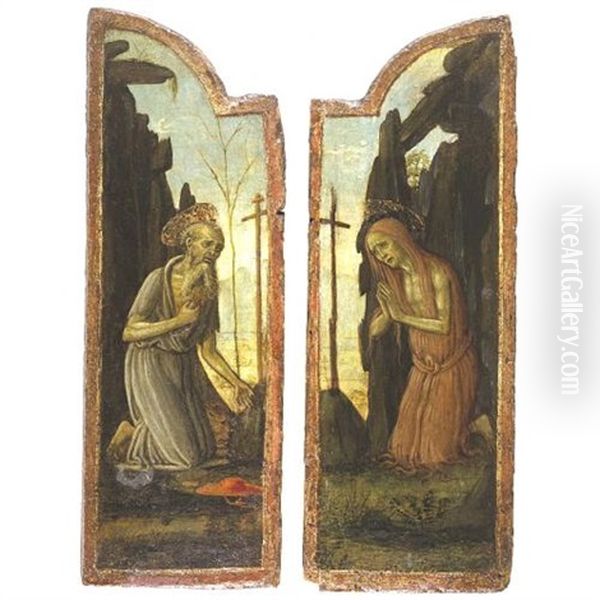 Saint Jerome And Saint Mary Of Egypt (pair, Wings Of A Diptych) Oil Painting by Jacopo Del Sellaio