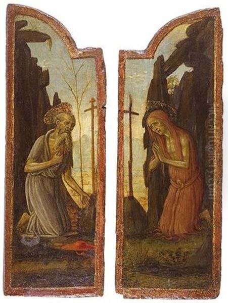 Saint Jerome And Saint Mary Of Egypt Oil Painting by Jacopo Del Sellaio