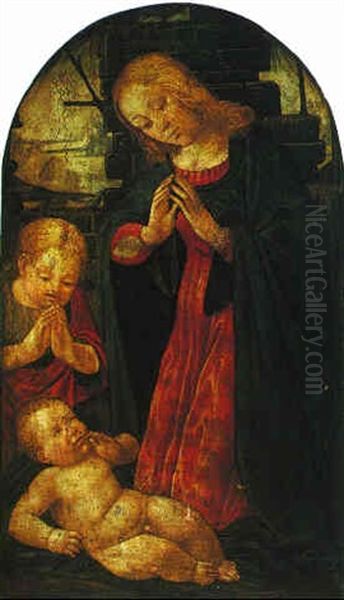 The Madonna And Child With The Infant Saint John The Baptist Oil Painting by Jacopo Del Sellaio