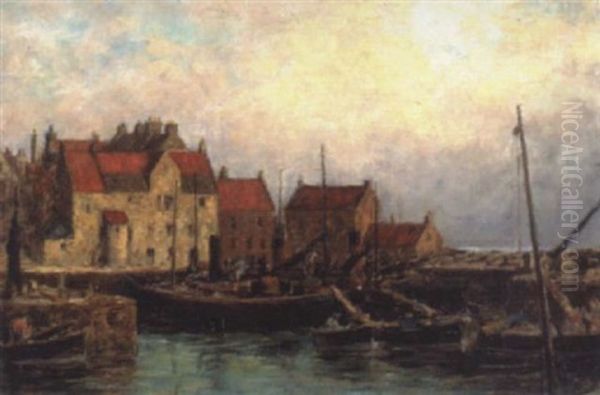 Boats Against A Harbour Wall Oil Painting by Charles A. Sellar