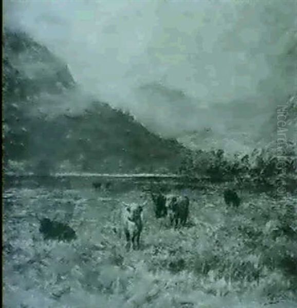 Highland Cattle Oil Painting by Charles A. Sellar