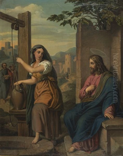 Le Christ Avec La Samaritaine Oil Painting by Josef Selleny