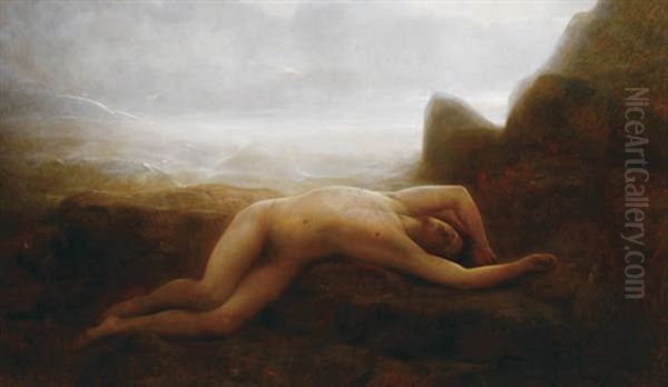 The Death Of Leander Oil Painting by Charles Auguste Sellier