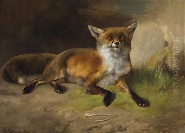 Fuchs Und Wespe Oil Painting by Ludwig Sellmayr