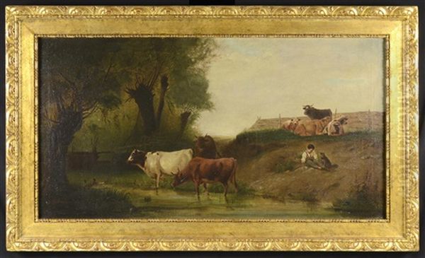 Shepherd Of Cows Oil Painting by Ludwig Sellmayr