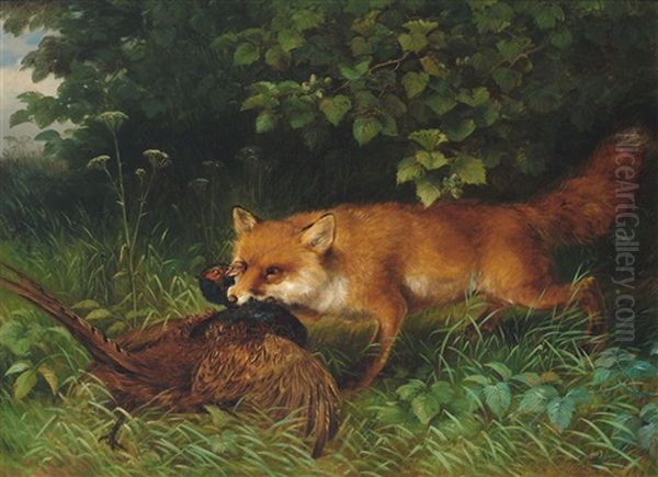 Fuchs Mit Fasan Oil Painting by Ludwig Sellmayr