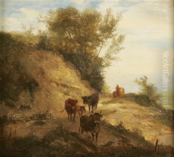 Landscape With Cattle Oil Painting by Ludwig Sellmayr