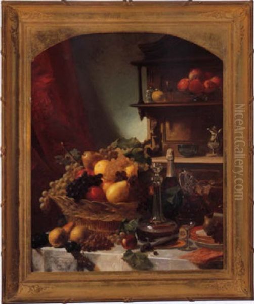 Fruit And Wine Oil Painting by Lars Gustaf Sellstedt