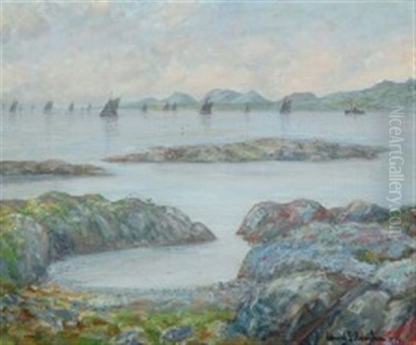 Norwegian Coastal Scape Oil Painting by Conrad Hans Selmyhr