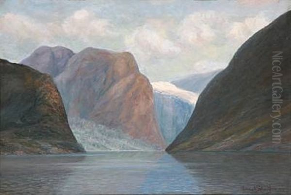 Norwegian Fiord Scene Oil Painting by Conrad Hans Selmyhr